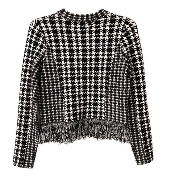 Milly Houndstooth Check Fringe Trim Sweater Black White size P XS - Picture 7 of 10
